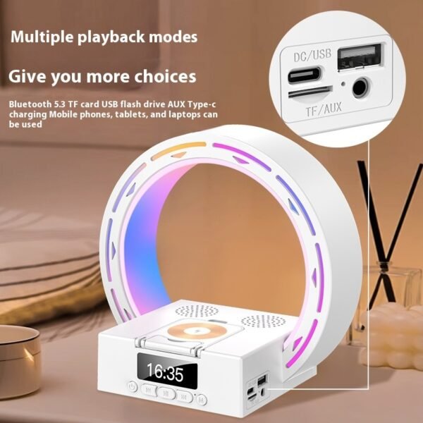 4 In 1 Wireless Bluetooth Speaker Charging Pad Bedside Lamp With Alarm Clock Wake-Up Light For Bedroom Support USB Drive TF Card - Image 2