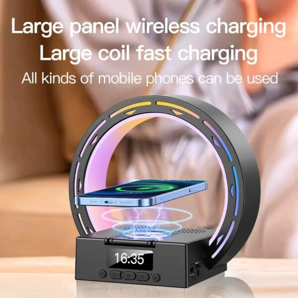 4 In 1 Wireless Bluetooth Speaker Charging Pad Bedside Lamp With Alarm Clock Wake-Up Light For Bedroom Support USB Drive TF Card - Image 4