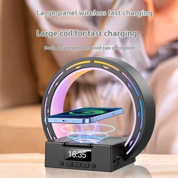 4 In 1 Wireless Bluetooth Speaker Charging Pad Bedside Lamp With Alarm Clock Wake-Up Light For Bedroom Support USB Drive TF Card - Image 3