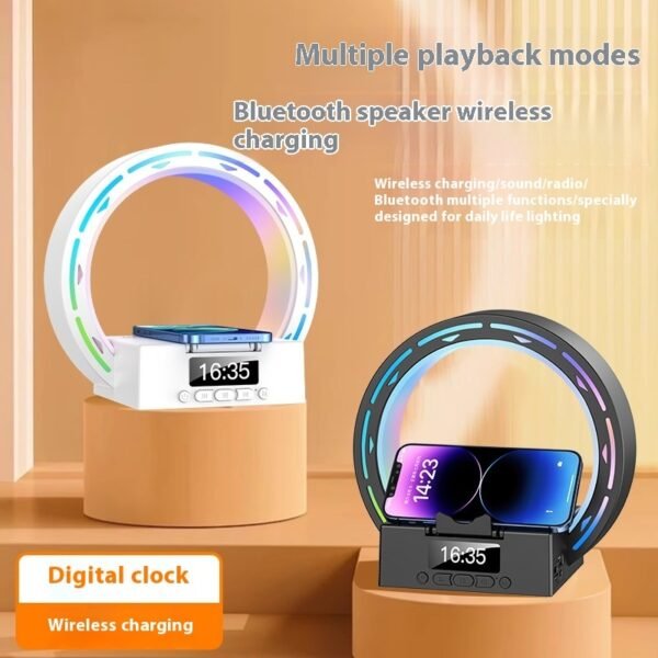 4 In 1 Wireless Bluetooth Speaker Charging Pad Bedside Lamp With Alarm Clock Wake-Up Light For Bedroom Support USB Drive TF Card - Image 7